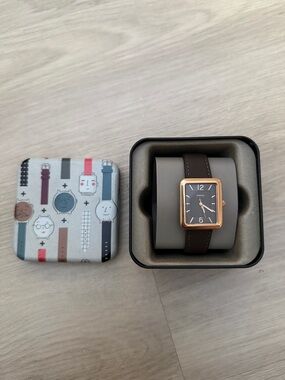 Fossil Rose Gold-Tone Case with Dark Brown Leather Strap Watch